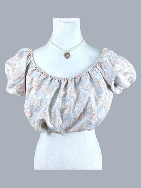 Majorelle Crop Top On Off Shoulder Gray Pink Textured Puffy (M)